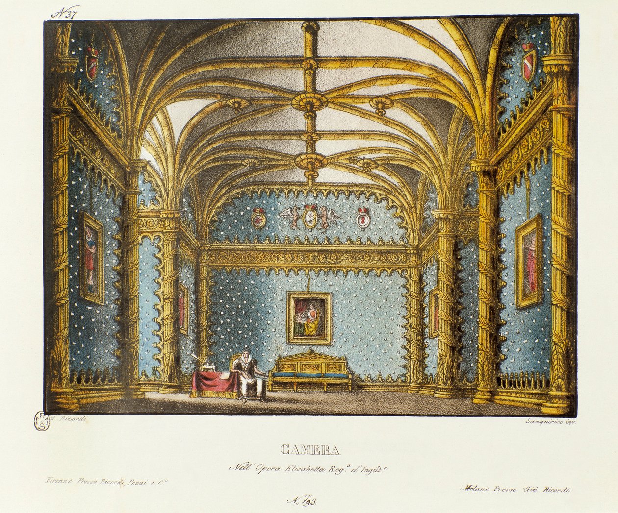 Soverommet til Royal Palace Scenography for 1828-fremføringen av operaen "Elisabetta, Regina d