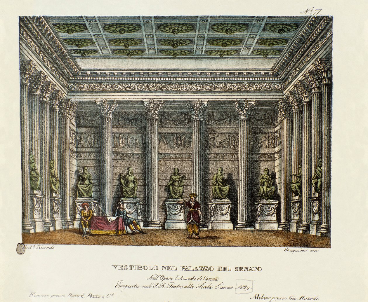 Vestibylen til Palace of the Senat (Act I) Scenografi for forestillingen på Teatro alla scala i Milano i 1829 av operaen "Beleiringen av Korint"" (eller L