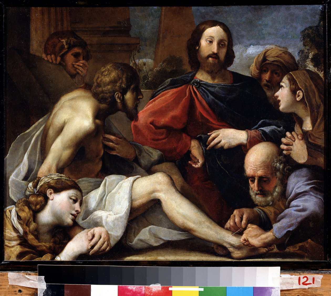 Oppreisningen av Lasarus. Maleri av Alessandro Tiarini (1577-1668). Olje på tre, 39 x 49 cm. Bologna-kunst, italiensk barokkkunst. Statens kunstmuseum, Jekaterinburg. av Alessandro Tiarini