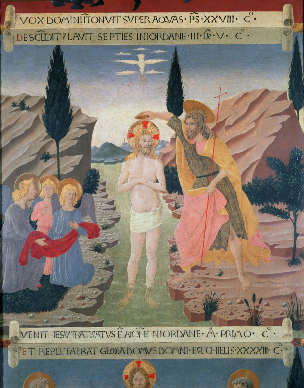 The Baptism of Christ, detalj fra skuffene til et skap for oppbevaring av sølv, ca. 1450-53 (tempera på panel) av Alessio Baldovinetti