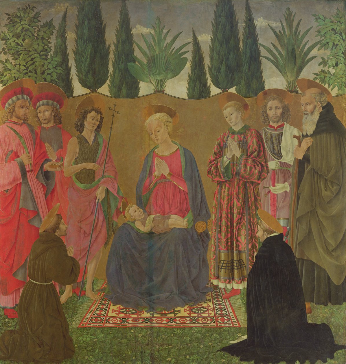 Jomfru og barn med hellige, ca. 1455 (tempera på panel) av Alessio Baldovinetti
