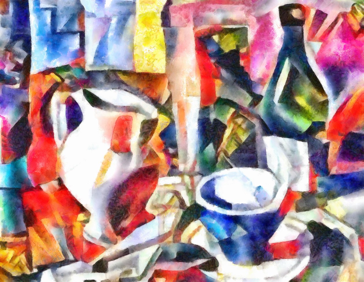 stilleben med en flaske, 2017, av Alex Caminker