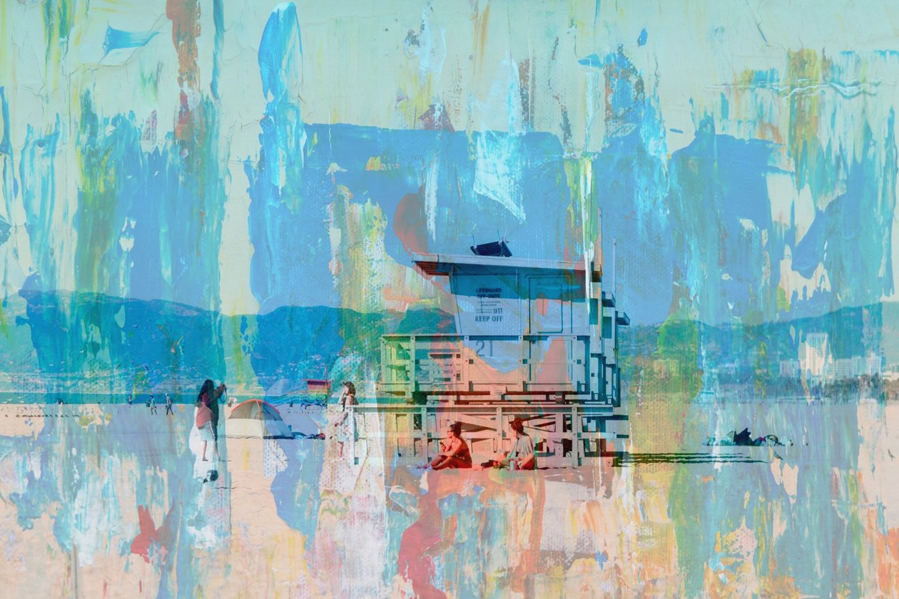 strandstasjon, 2019, (collage) av Alex Caminker