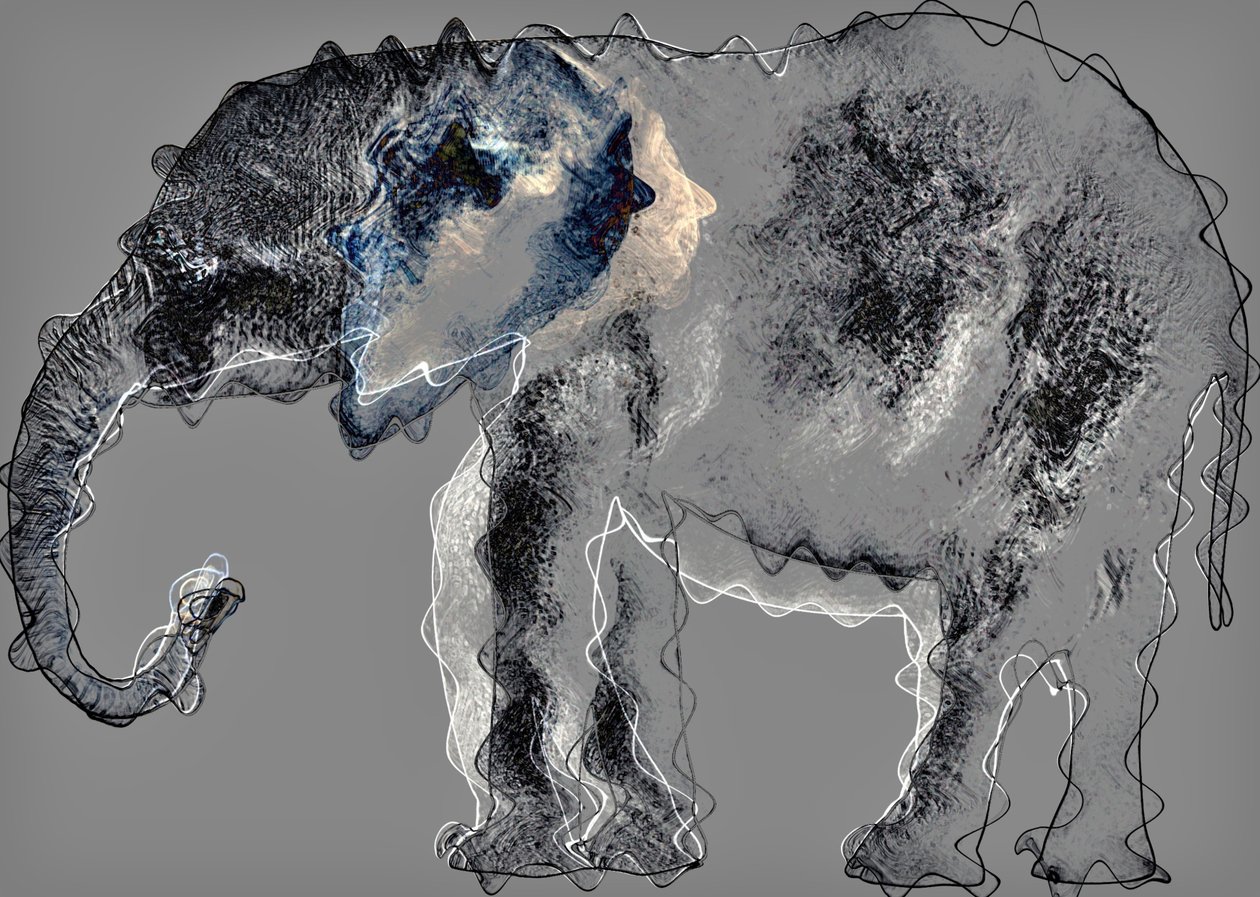 elefant, 2020, (blandet media) av Alex Caminker
