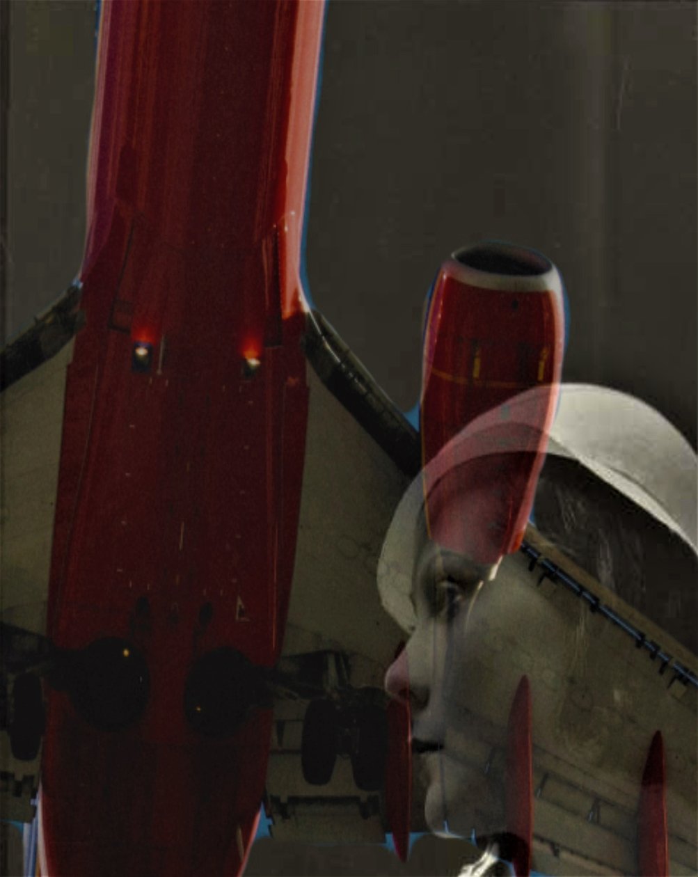 flyvende tanker, 2020, (collage) av Alex Caminker