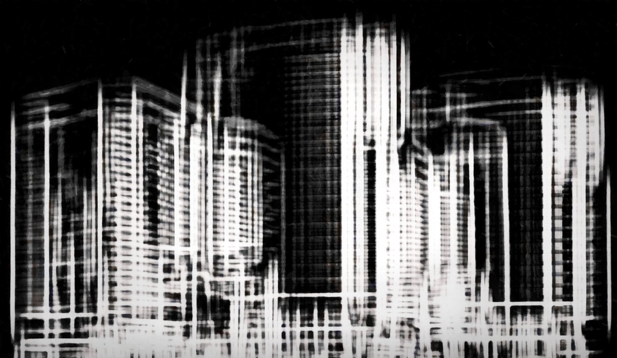 fragment av byen #3,2019,)blandet media) av Alex Caminker