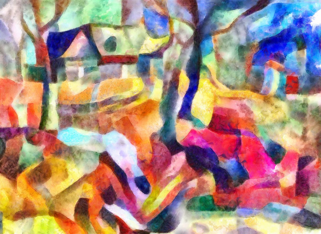 hus i skogen, 2017, (blandet media) av Alex Caminker