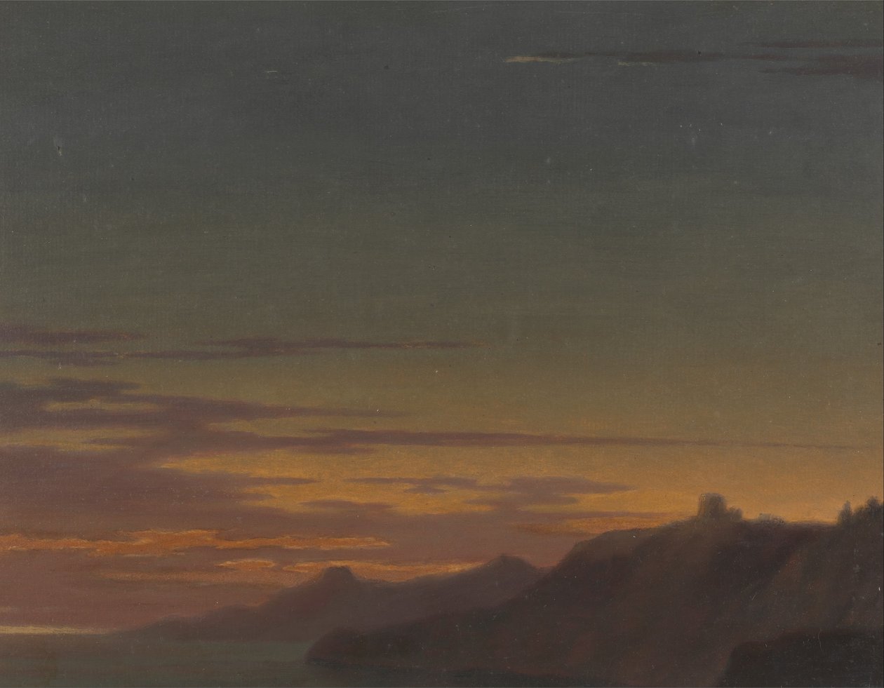Lukk av dagen- Solnedgang på kysten av Alexander Cozens