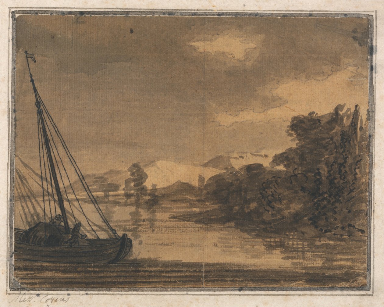 Elv og båt av Alexander Cozens