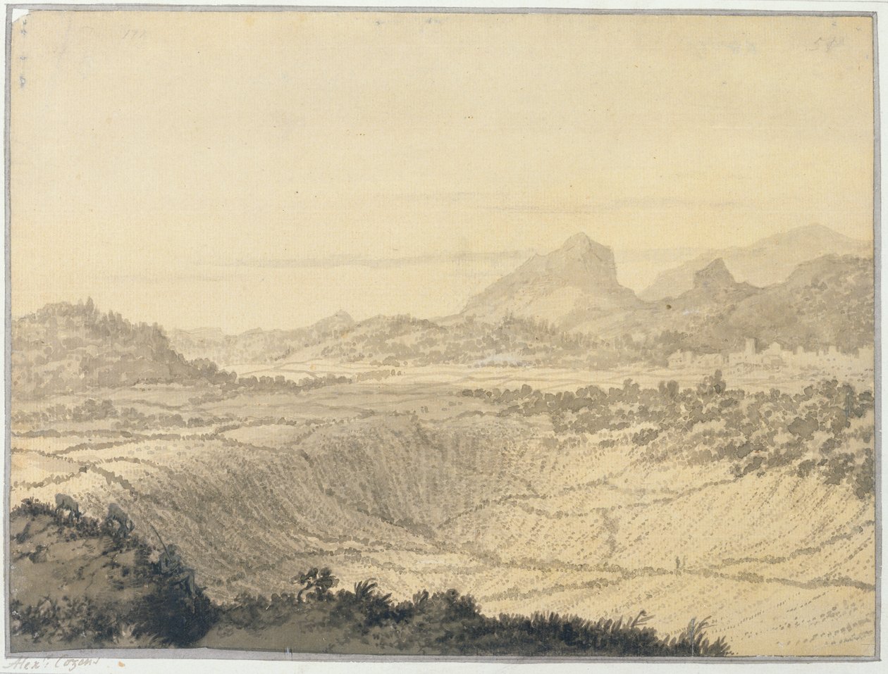 Rocky Landscape (grå vask på papir) av Alexander Cozens