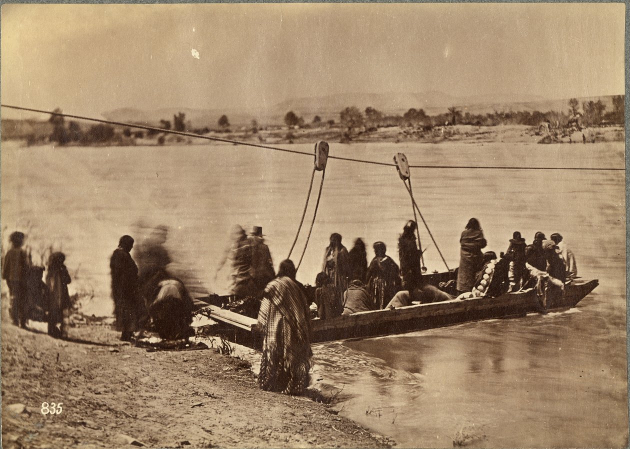 Ferge nær Fort Laramie, Dakota, 1868 (albumtrykk) av Alexander Gardner
