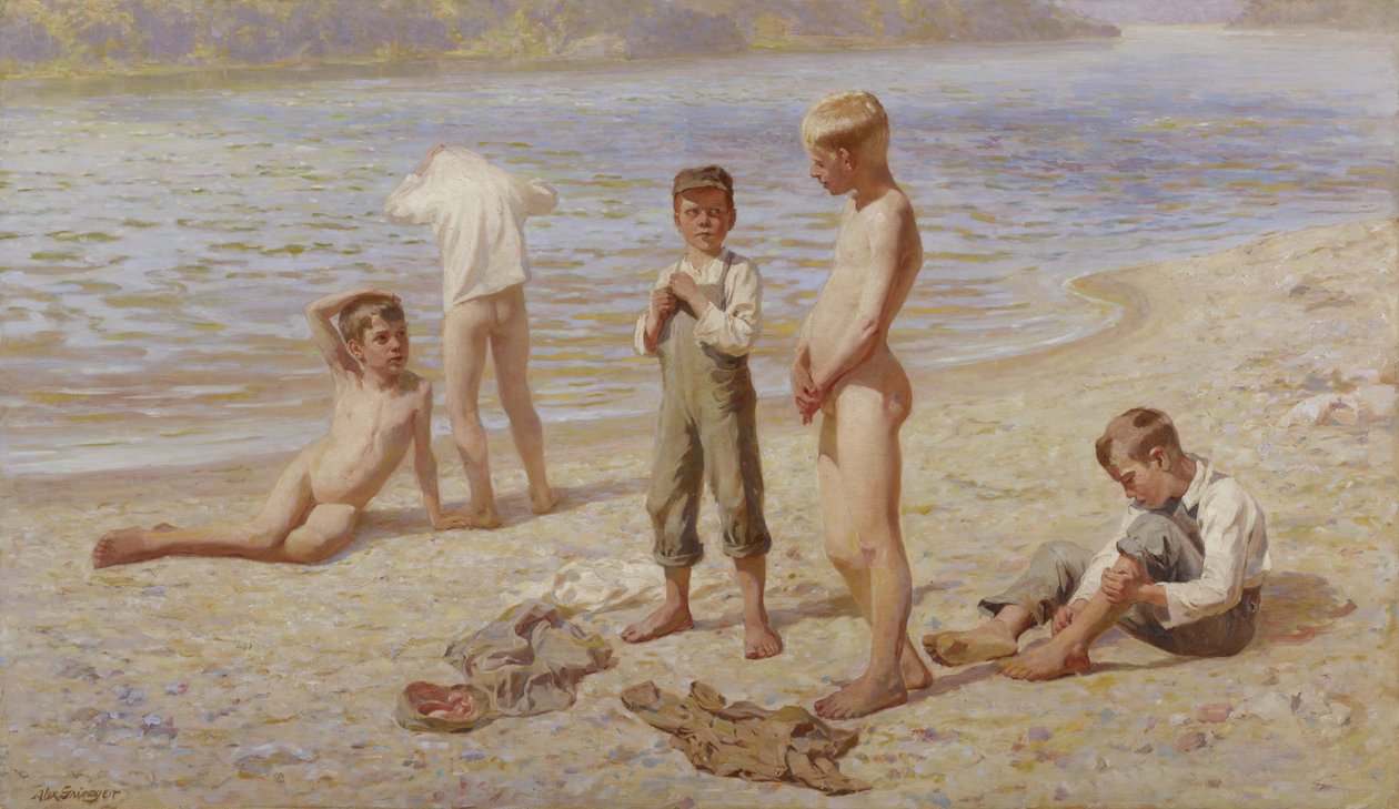 Gutter som bader av Alexander Grinager
