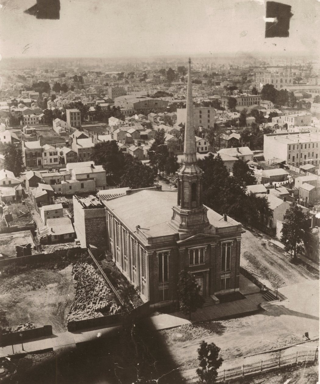 Utsikt sørsørvest fra kuppelen til tinghuset i Chicago, 1858 av Alexander Hesler