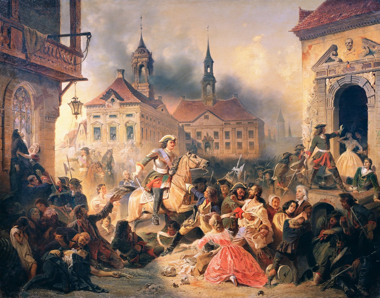 Peter den store erobrer Narva i 1704, 1859 av Alexander Ivanovich Sauerweid