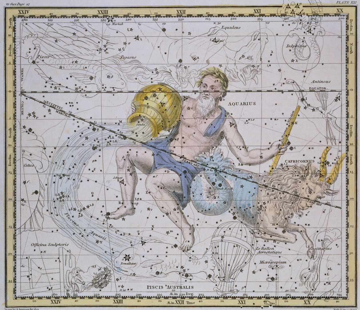 Aquarius and Capricorn, fra 'A Celestial Atlas', pub. i 1822 av Alexander Jamieson
