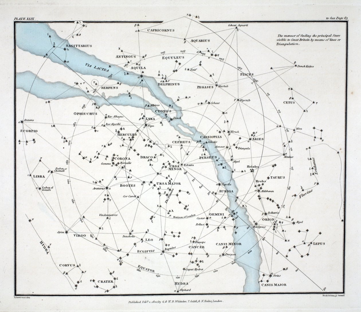 Kart som viser de viktigste stjernene som er synlige i Storbritannia (Plate (XXIX), fra 