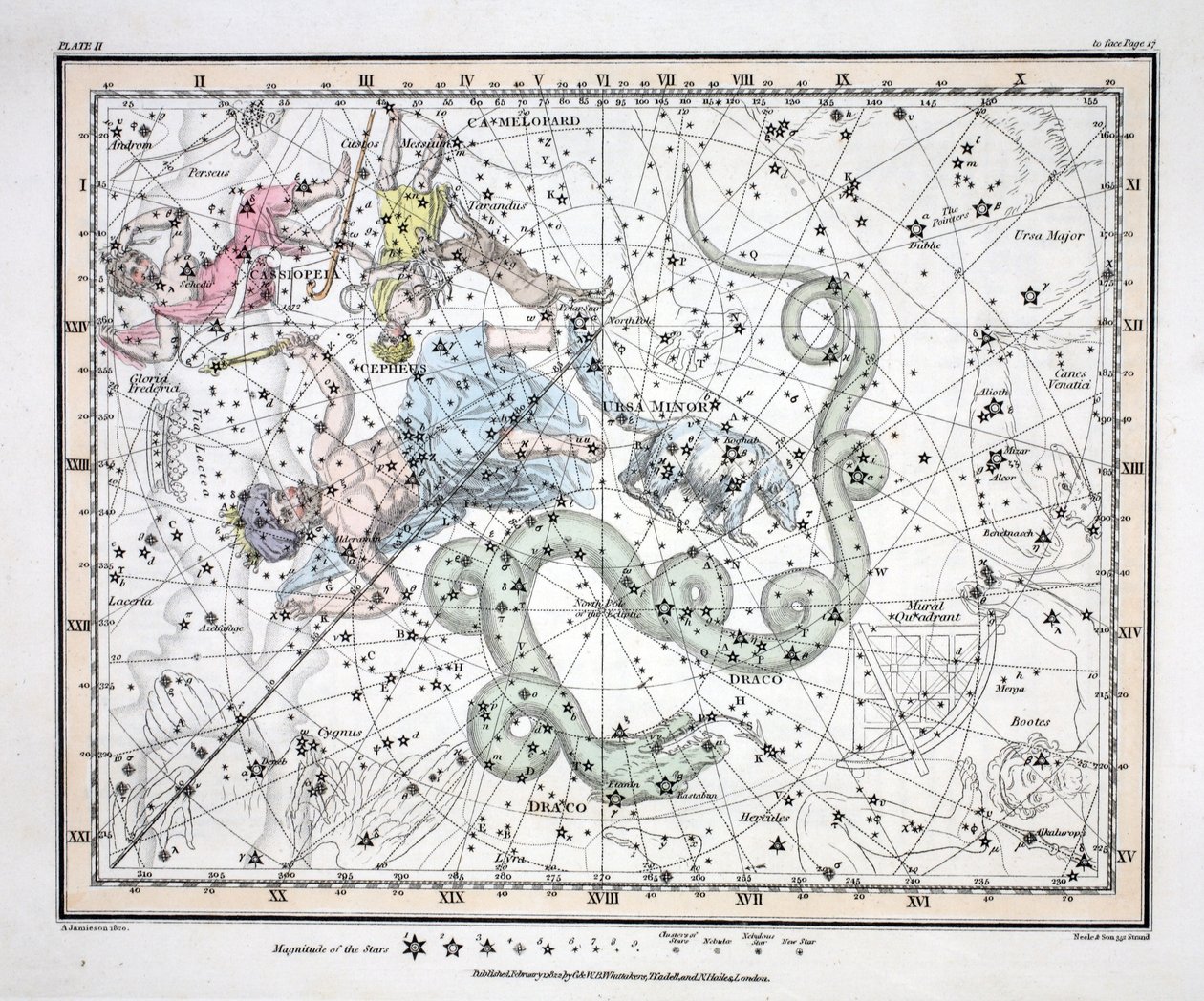 The Constellations (Plate II) Ursa Minor, Cassiopeia, Tarandus, Cepheus, Draco, Custos Messium, fra 