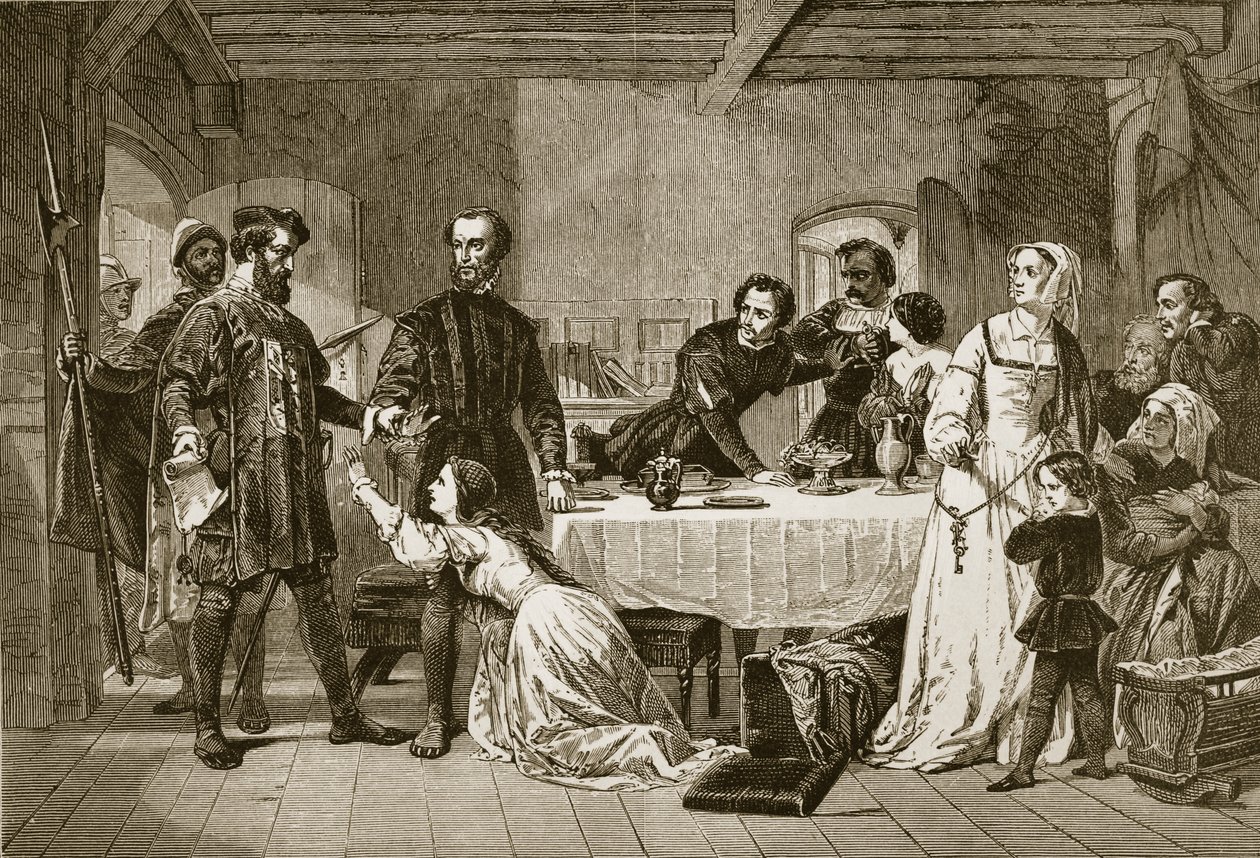 Arrestasjonen av John Brown fra Ashford, en Lollard, 1517, gravert av J. und G.P. Nicholls av Alexander Johnston