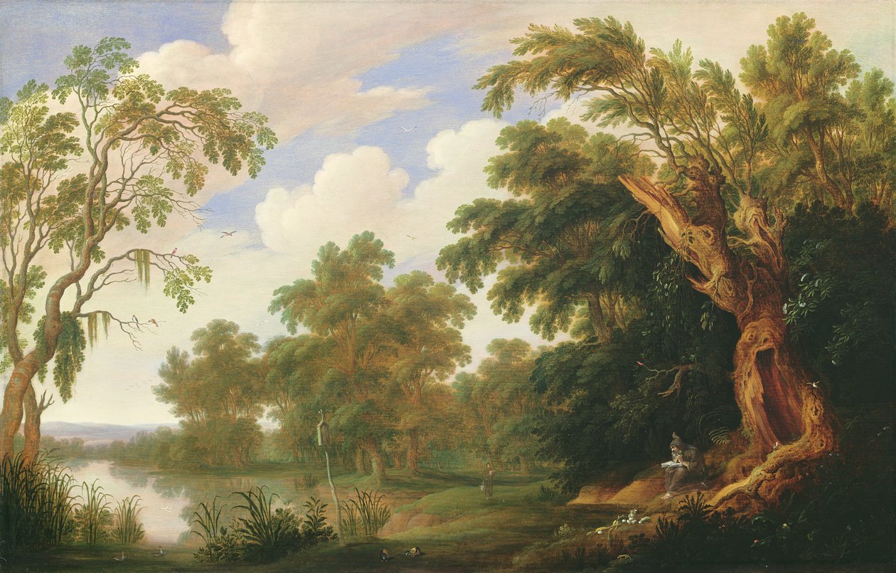 St. Paul besøker St. Anthony i et skogkledd landskap, 1600-tallet av Alexander Keirincx