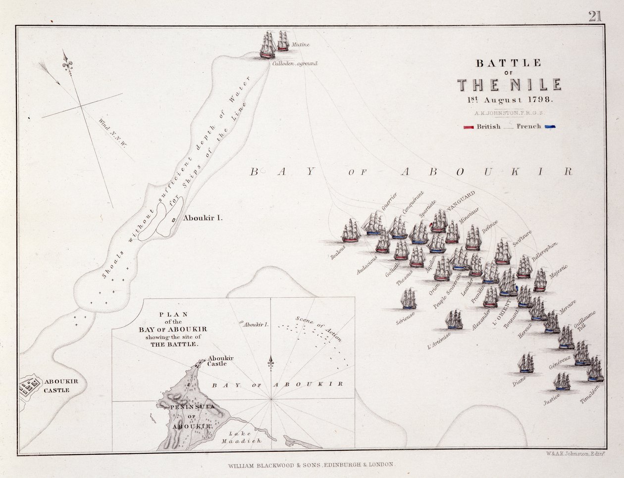 Plan for slaget ved Nilen, 1. august 1798, ca. 1830-årene av Alexander Keith Johnston
