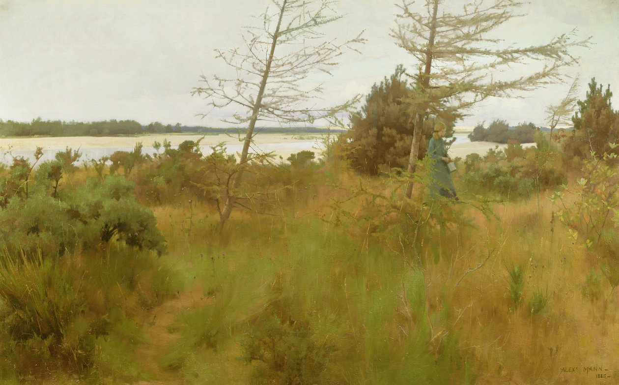 Samler ved ved bredden av en innsjø av Alexander Mann