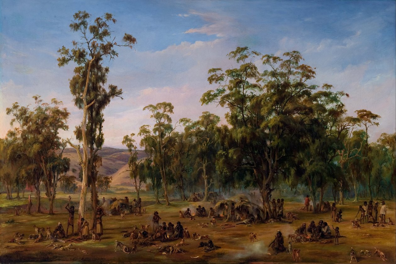 En aboriginsk leir, nær foten av Adelaide av Alexander Schramm