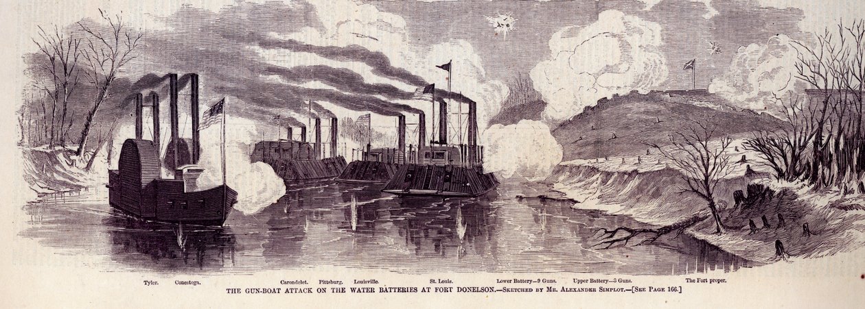 Gun-Boat Attack på vannbatteriene ved Fort Donelson av Alexander Simplot