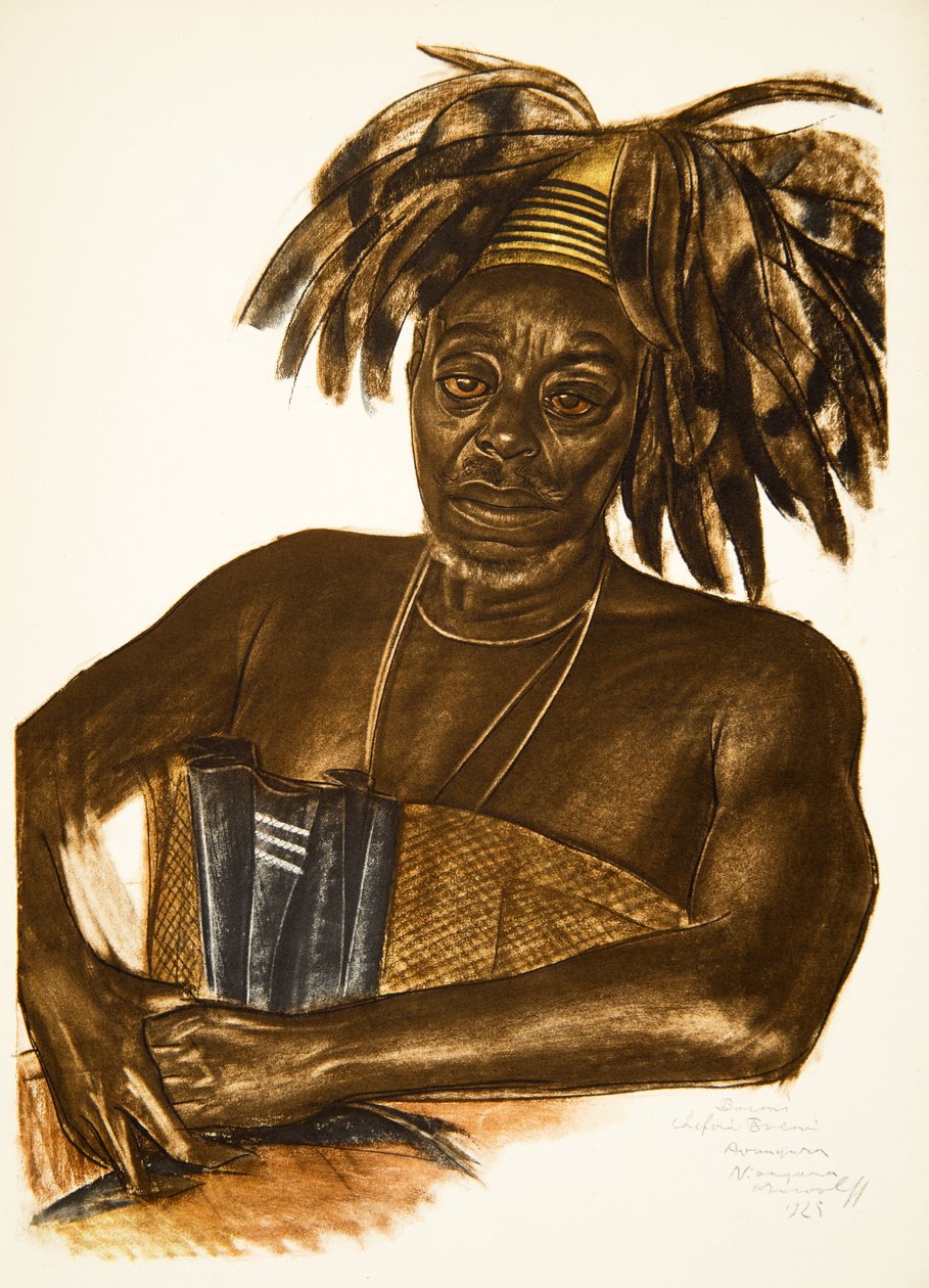 Boemi, sjef Avungura (Niangara) (Haut Ouelle), fra afrikanske tegninger og malerier, henrettet under Citroen Center Africa-ekspedisjonen, andre Haardt Audouin-Dubreuil-oppdraget, pub. Paris, 1927 ( av Alexander Yakovlev