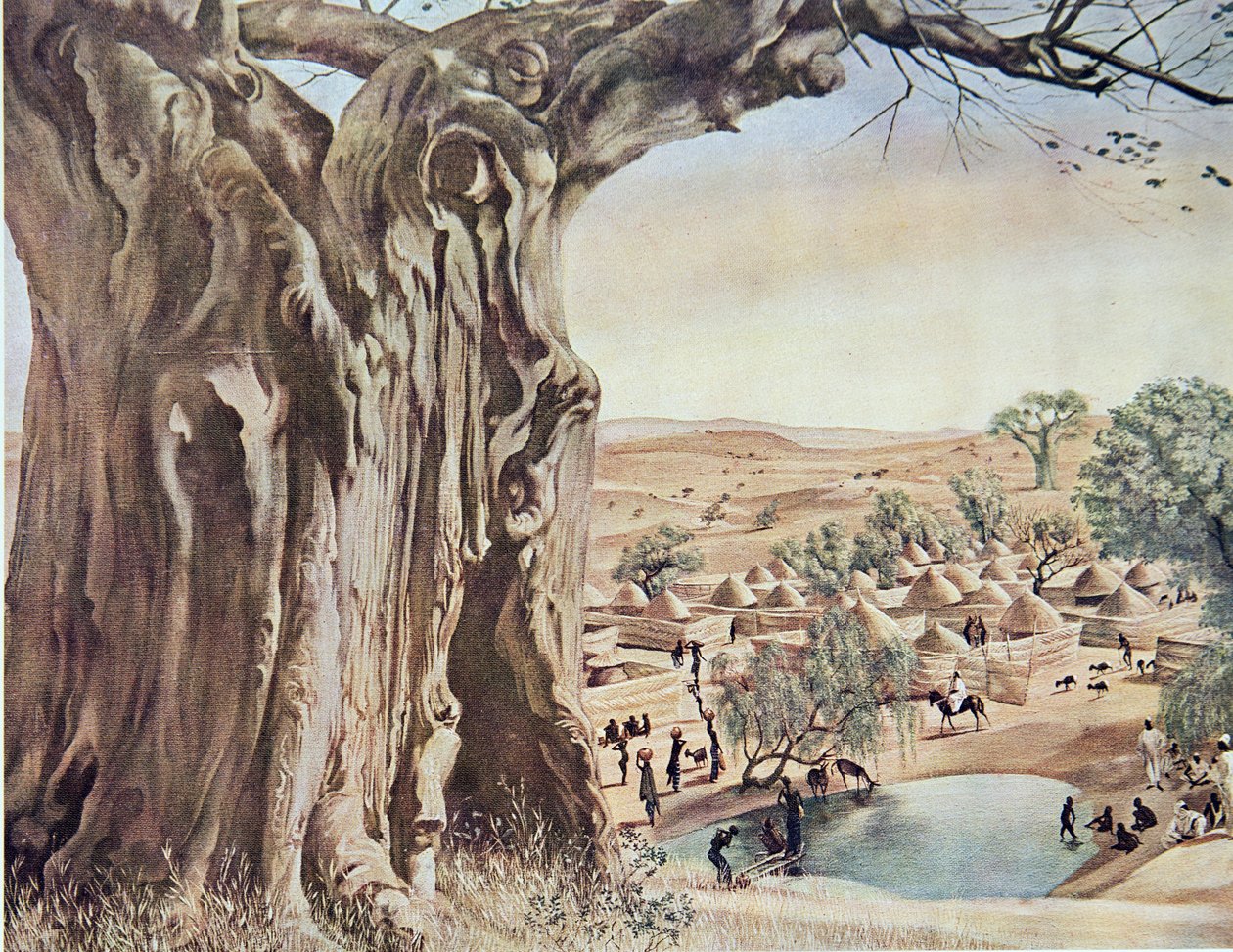 En baobab (Sudan), fra Drawings and Paintings of Africa, henrettet under Citroen Center Africa-ekspedisjonen, andre Haardt Audouin-Dubreuil-oppdraget, pub. Paris, 1927 av Alexander Yakovlev