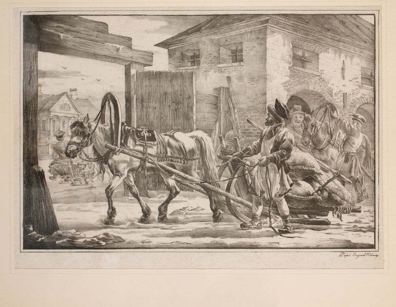 Å ri ut fra portene (litho) av after Alexander Orlowski