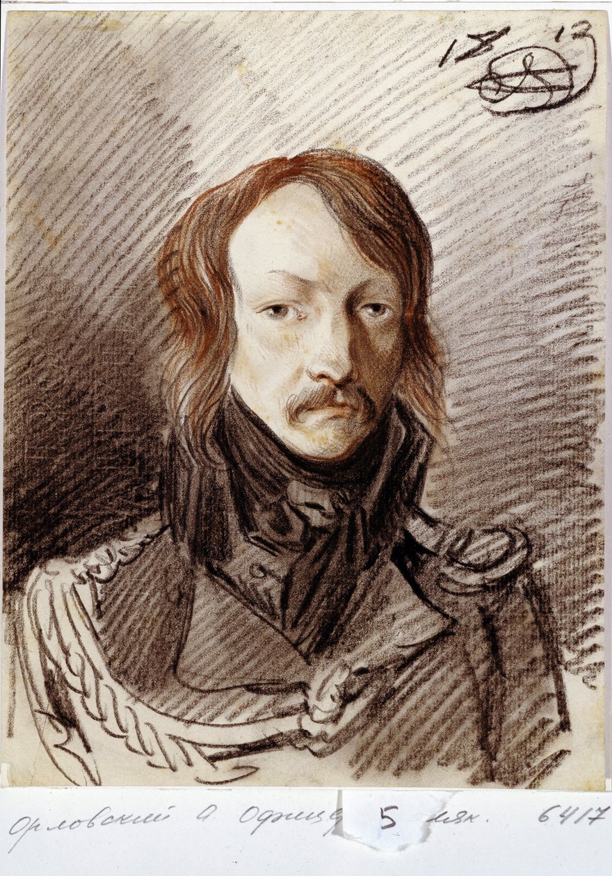 Portrett av Alexei Pavlovich Lanskoy (1789-1855). (Portrett av A.P. Lanskoy). Verk av Alexander Osipovich Orlowsky (1777-1832), blyant og sangvin på papir av Alexander Orlowski