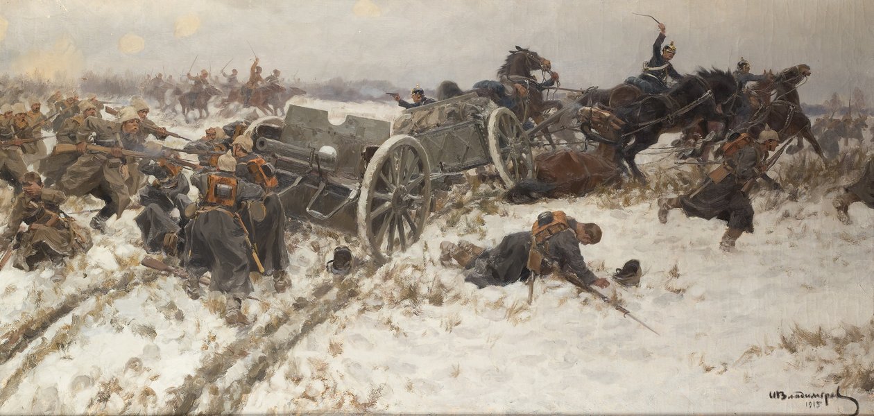 Militær trefning, 1915 av Alexander Alexeyevich Alexeyev