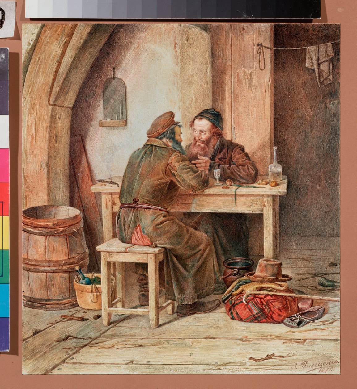 Dans une taverne - In a tavern - Verk av Alexander Antonovich Rizzoni (1836-1902), akvarell på papir av Alexander Antonovich Rizzoni