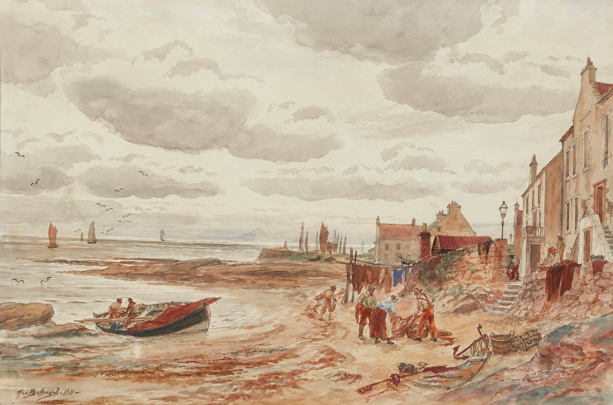 Ettermiddag, Buckhaven (blyant og akvarell) av Alexander Ballingall