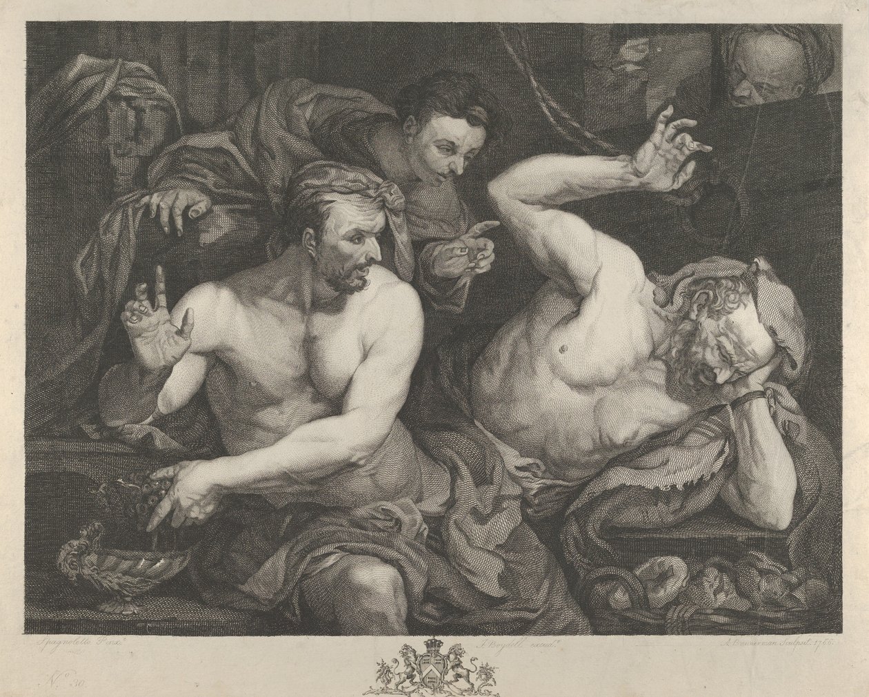 Joseph tolker drømmene til Faraas hovmester og baker, 1766. av Alexander Bannerman
