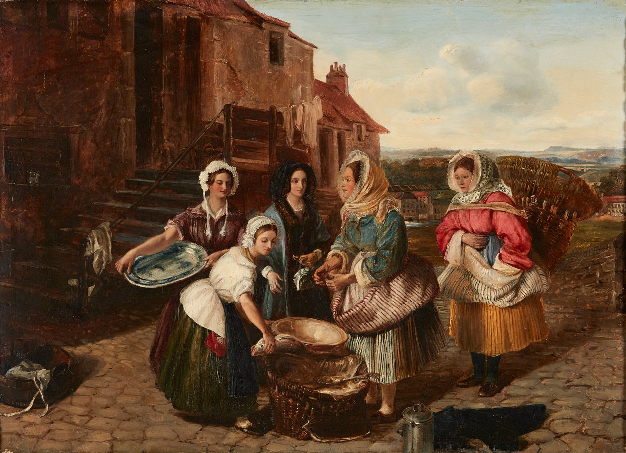East Lothian Fisherwomen (olje om bord) av Alexander Carse