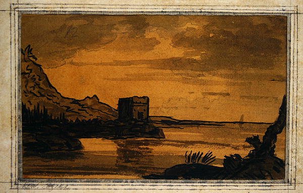Klassisk landskap (akvarell på papir) av Alexander Cozens