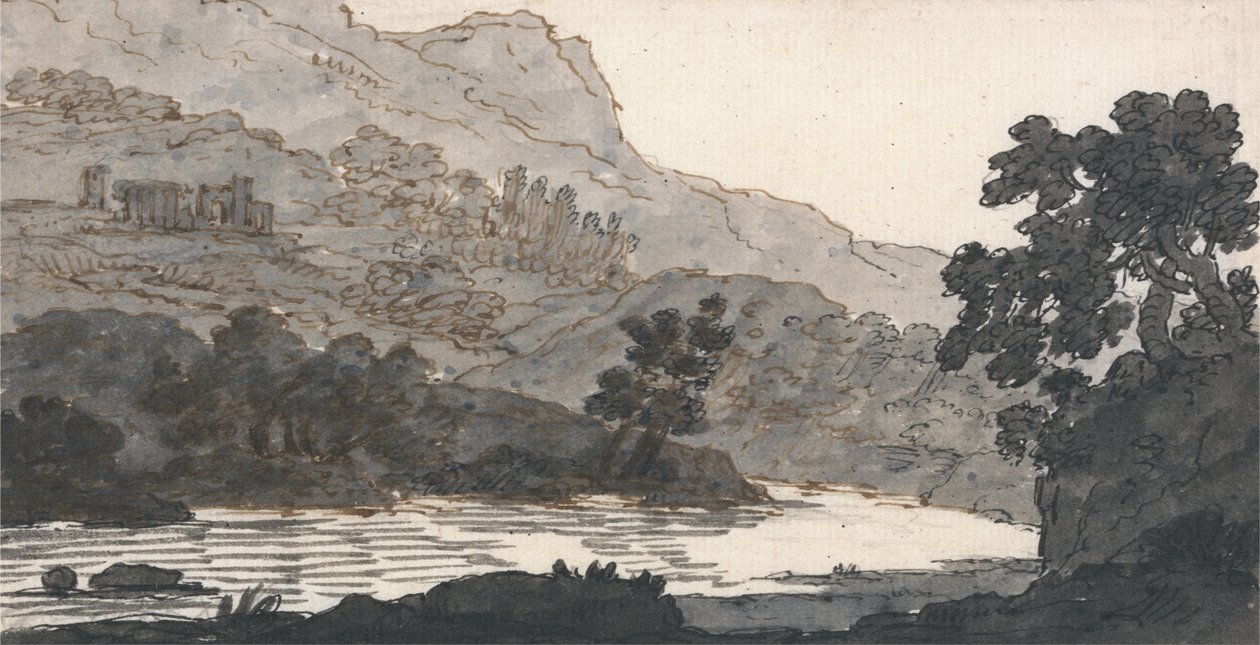 Elv og fjell, med ruiner av Alexander Cozens