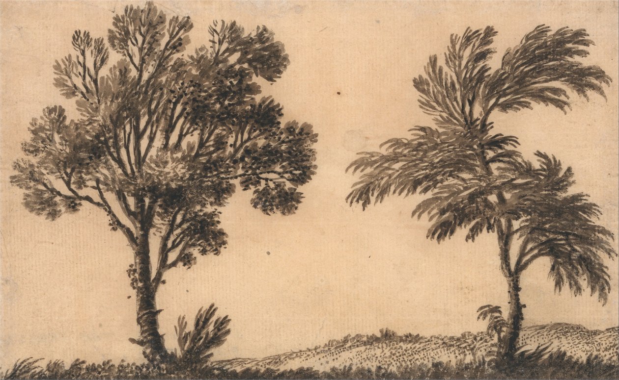 Studie av Two Willows av Alexander Cozens