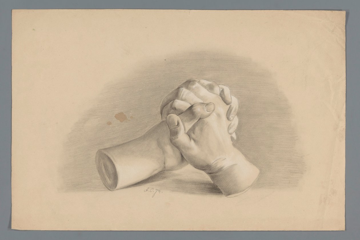 Gipsmodell av to foldede hender av Alexander Cranendoncq