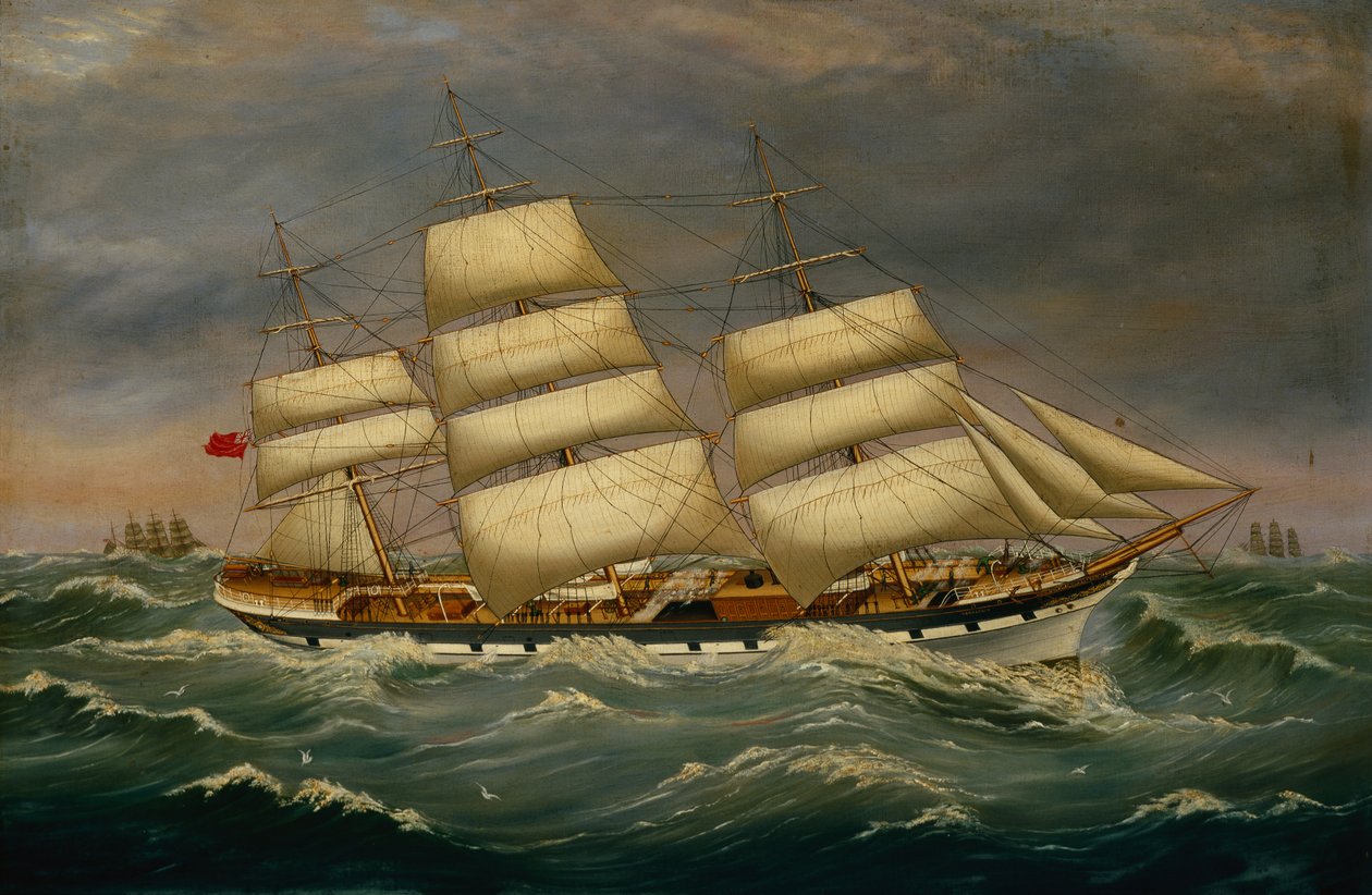 The Three Masted Clipper Benleuch in a Swell (olje på lerret) av Alexander Cromarty
