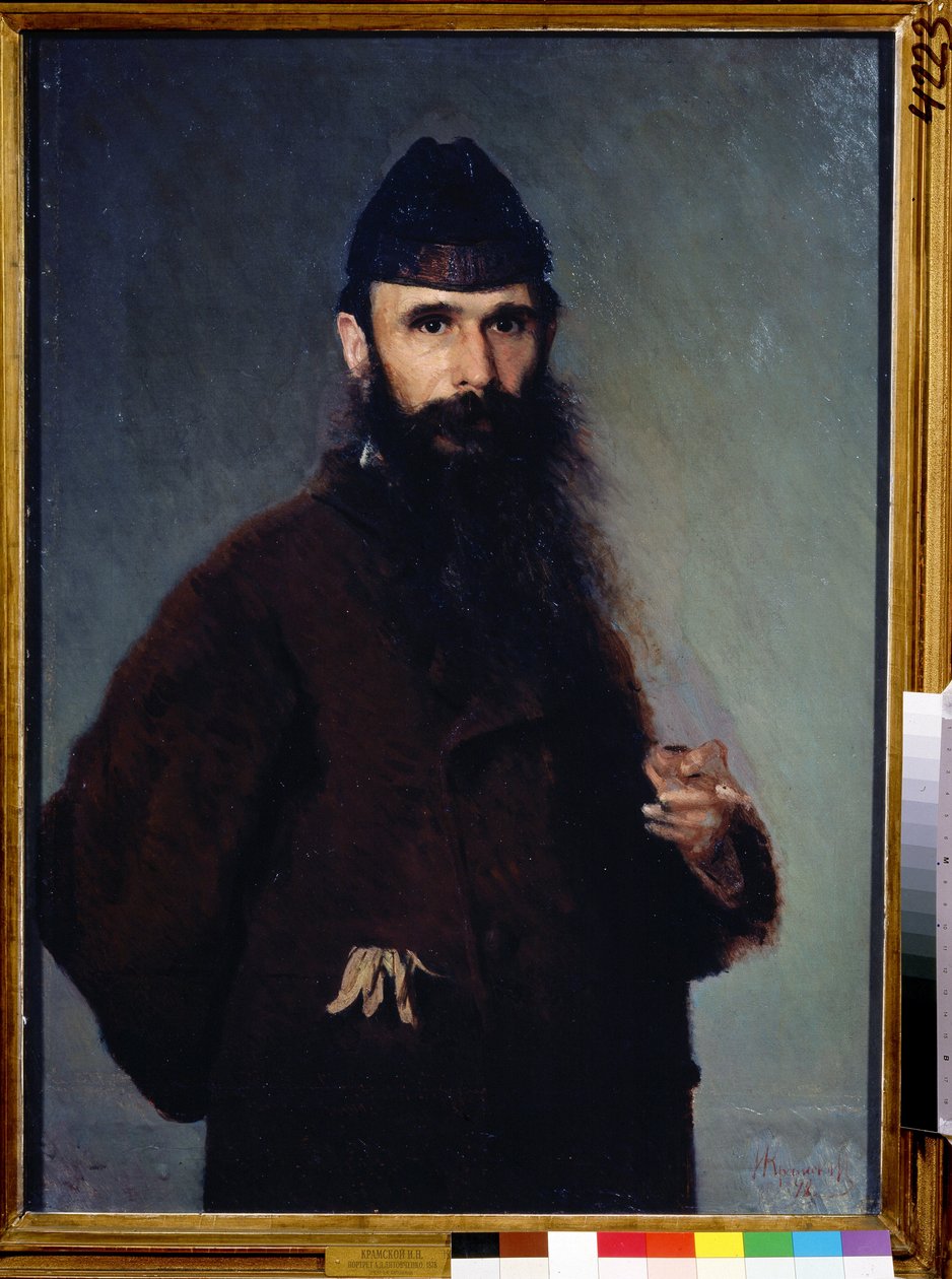 Portrett av kunstneren Alexander Litovtchenko (1835-1890). (Portrett av kunstneren A.Litovchenko). Peinture de Ivan Nikolayevich Kramskoi (1837–1887), huile sur toile av Alexander Dimitrievitch Litovtchenko
