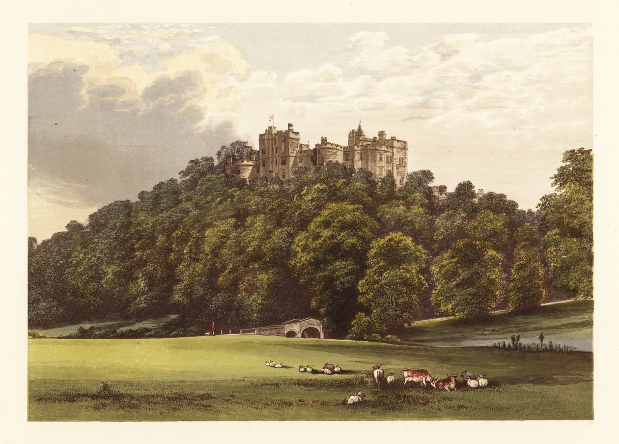 Dunster Castle, Somersetshire, England. ,1880 (gravering) av Alexander Francis (after) Lydon