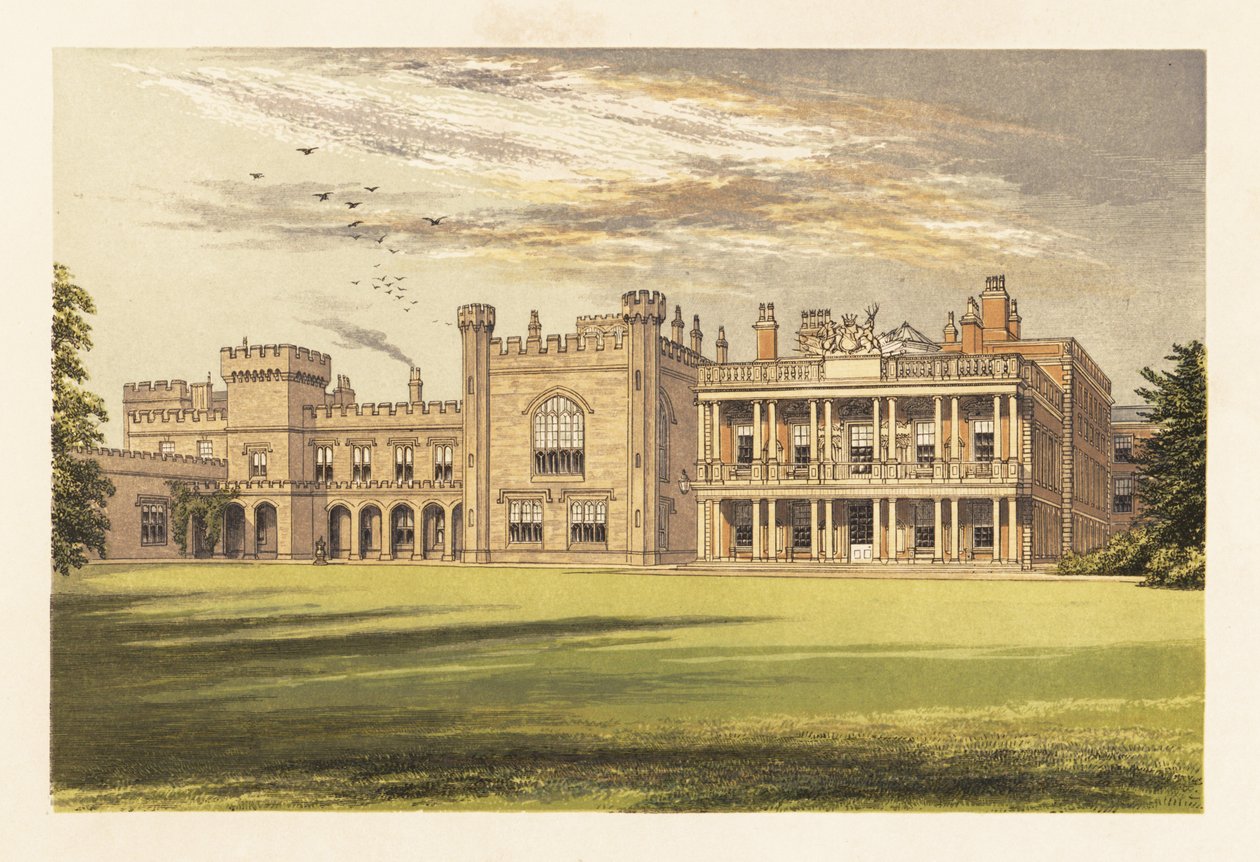 Knowsley Hall, Lancashire, England. ,1880 (gravering) av Alexander Francis (after) Lydon
