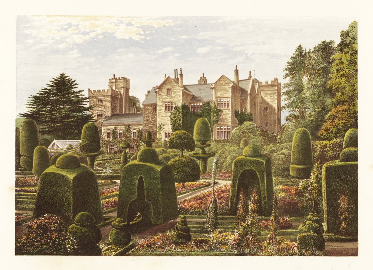 Levens Hall., Cumbria, England. ,1880 (gravering) av Alexander Francis (after) Lydon