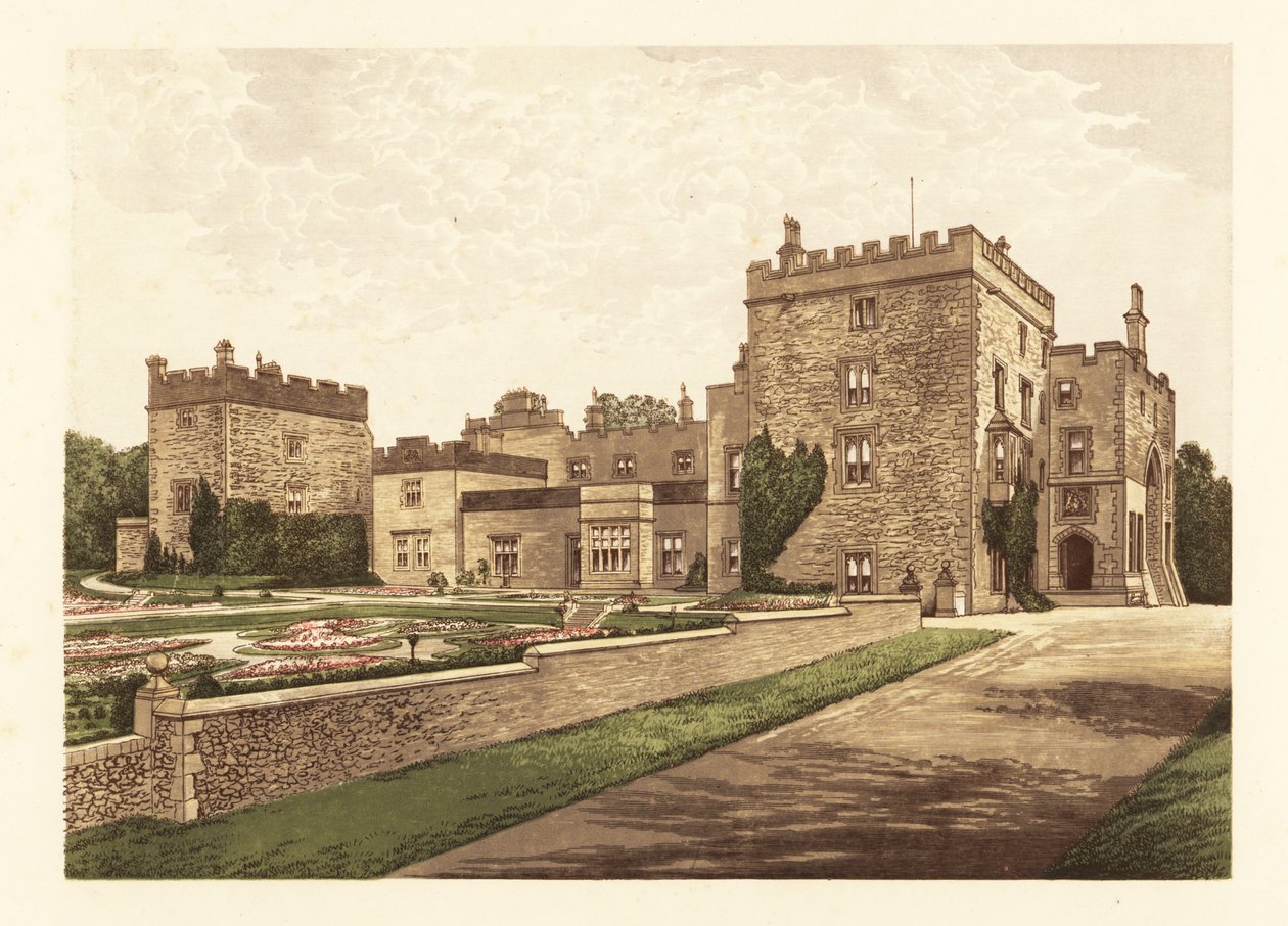 Muncaster Castle, Cumbria, England. ,1880 (gravering) av Alexander Francis (after) Lydon