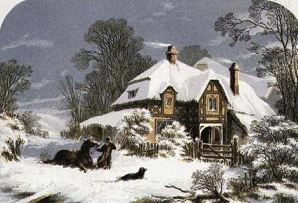 Å returnere hjem gjennom snøen (gravering) av Alexander Francis (after) Lydon