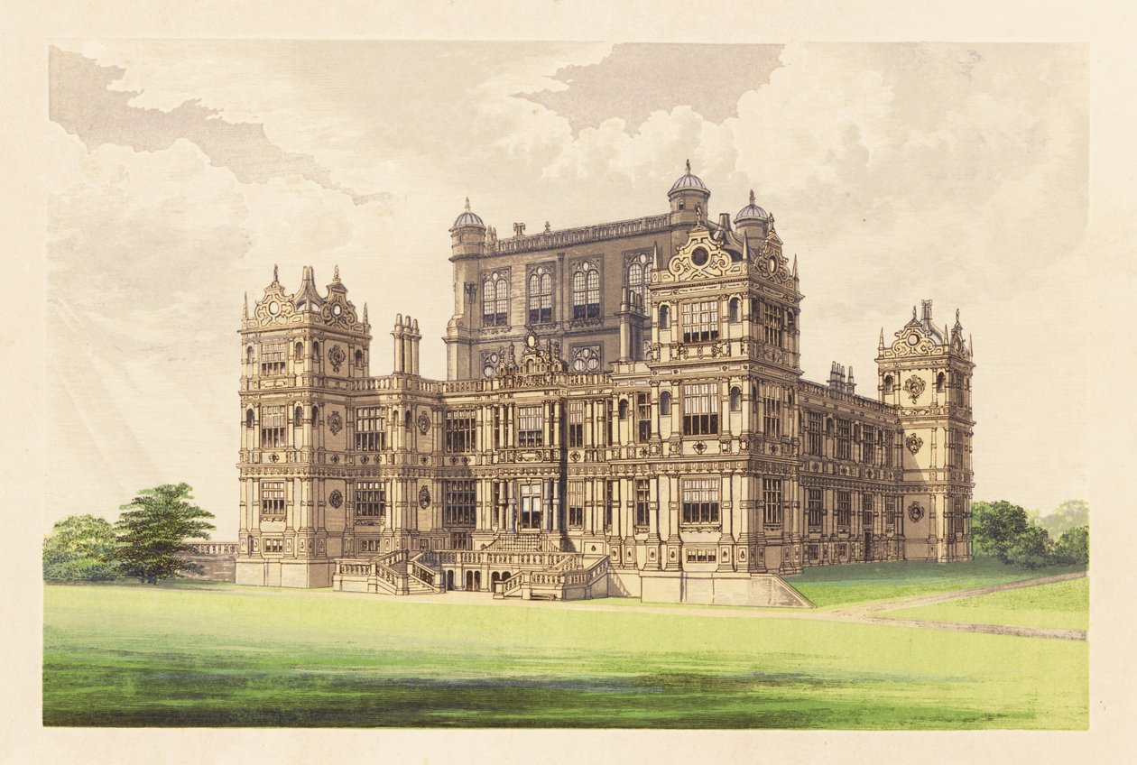 Wollaton Hall, Nottingham, England. ,1880 (gravering) av Alexander Francis (after) Lydon