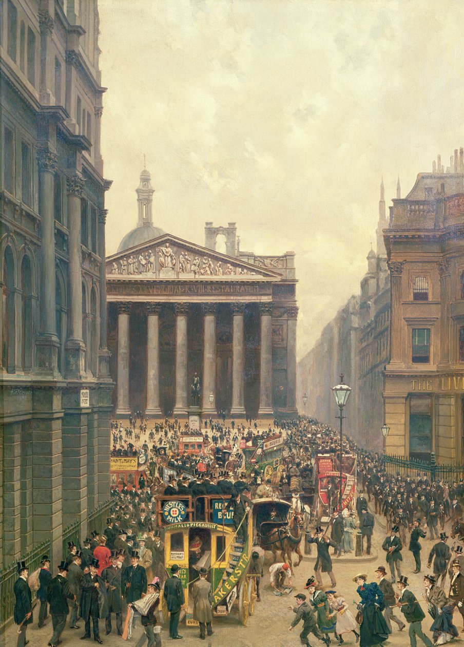 Rush Hour av Royal Exchange fra Queen Victoria Street, 1904 av Alexander Friedrich Werner