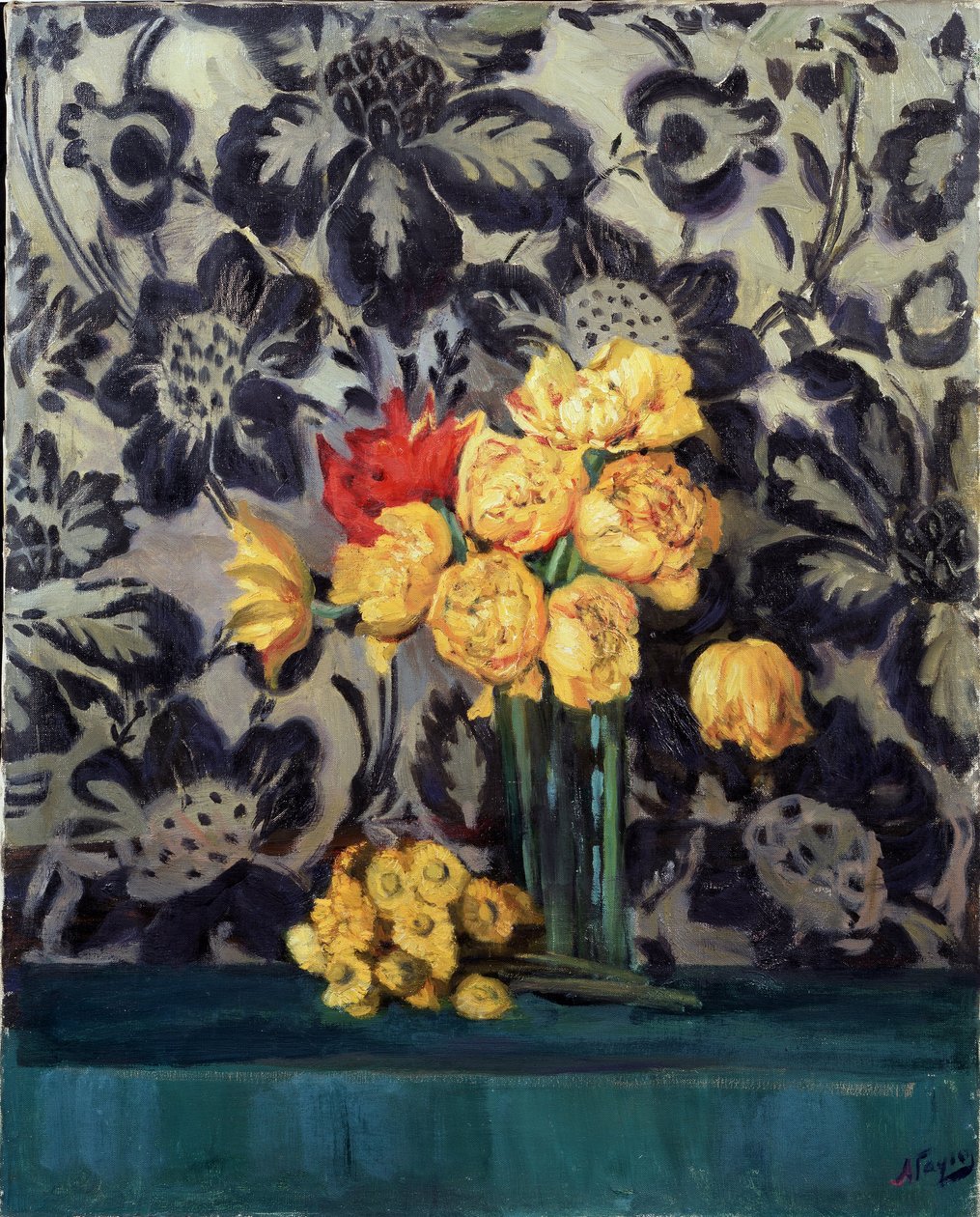 ""Blomster, gul på svart"" Maleri av Alexander Gaush (1873-1947) ca. 1916 Regional Art Gallery, Vologda av Alexander Gaush